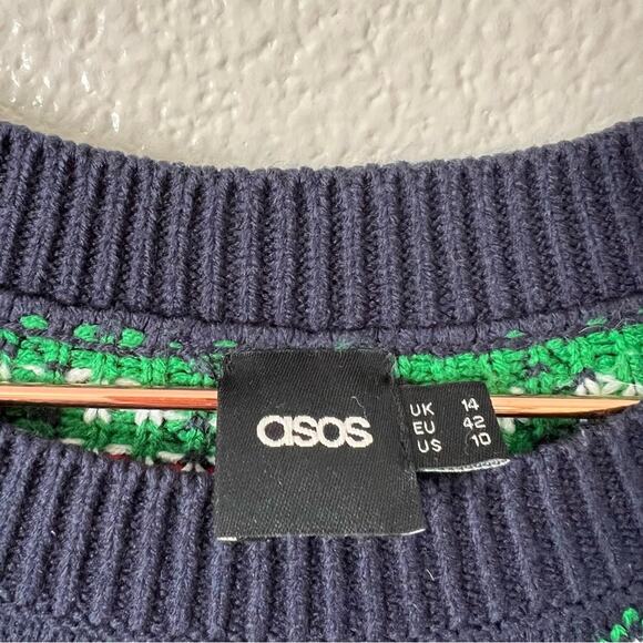 ASOS This Girl Loves Christmas Sweater Navy Blue White Red dot heart - Picture 4 of 5